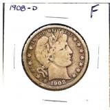 1908D barber half dollar