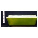 Vntg Pyrex 503 olive green fridge dish w/ lid