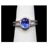 Oval cut tanzanite ring, lab created