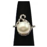 Sterling pearl ring, lab created