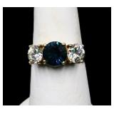 Sterling blue/white sapphire ring, lab created