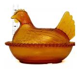 Amber glass hen on nest