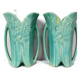 Pair 1940s 10.5in aqua McCoy split vases see pics