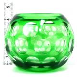 Bohemian emerald/clear dot 4in vase