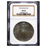 Graded MS69 1994 silver eagle coin