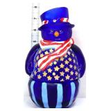 Fenton 8in cobalt patriotic snowman fairy lamp