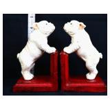 Pair cast iron white bulldog bookends
