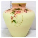 Fenton 8in burmese vase with berries & vines
