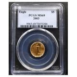 Graded MS69 2003 1/10 ounce gold coin