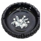 Fenton 6.5in black ashtray w/ white flowers