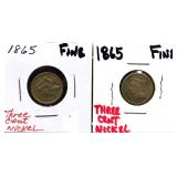 Lot of 2 1865 3 cent nickels