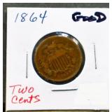 1864 2 cent coin