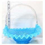 Fenton blue opalescent hobnail basket