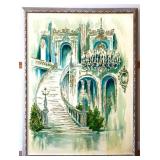 Vntg 40x51.5 staircase scene Windsor art NO SHIP