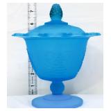 Blue satin harvest grape candy dish w/ lid