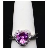 Sterling heart cut pink sapphire ring lab created