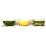 3 piece estate Pyrex lot, greens & yellow