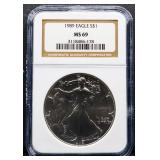 Graded MS69 1989 silver eagle coin