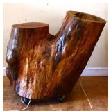 Wood stump on wheels w/ light