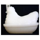 Vintage milk glass hen on nest