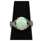 Sterling oval cut fire opal ring, lab created
