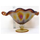 Venetian glass pedestal dish w/ org labels