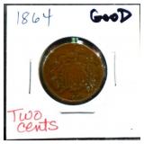 1864 2 cent coin