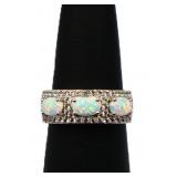 Sterling 3 oval stone opal ring, lab created