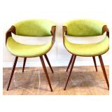 Pair unique chairs w/ green fabric see pics