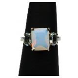 Sterling emerald cut moonstone ring lab created