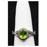 Sterling oval cut peridot ring, lab created