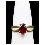 Sterling pear cut ruby ring, lab created