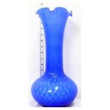 Vntg 14in cobalt blue long neck diamond vase