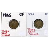 Lot of 2 1800s 3 cent nickels