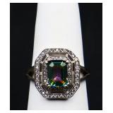 Sterling emerald cut rainbow topaz ring lab grown