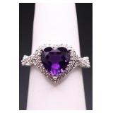 Heart shape amethyst ring, lab created