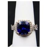 Sterling square cut sapphire ring, lab created
