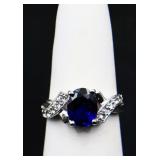 Sterling oval cut sapphire ring, lab created