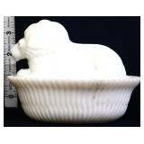 Vintage milk glass lion on nest