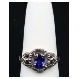 Sterling oval tanzanite ring, lab created