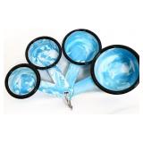Set of 4 light blue enamel swirl measuring scoops