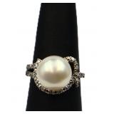 Sterling pearl dinner ring, lab created