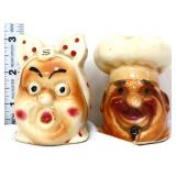 Pair vntg Americana 3in face salt/pepper shakers