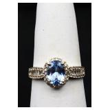 Sterling oval blue topaz ring, lab created