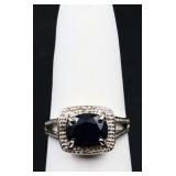 Sterling oval cut dark stone ring, lab created