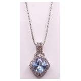 Marquis cut blue topaz necklace, lab created