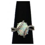 Sterling oval fire opal ring, lab created
