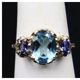 Sterling oval blue topaz ring, lab created