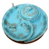 Vntg 14in turquoise ceramic lazy susan