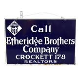 Vtg porcelain 18x12 Etheridge Brother Realtor sign